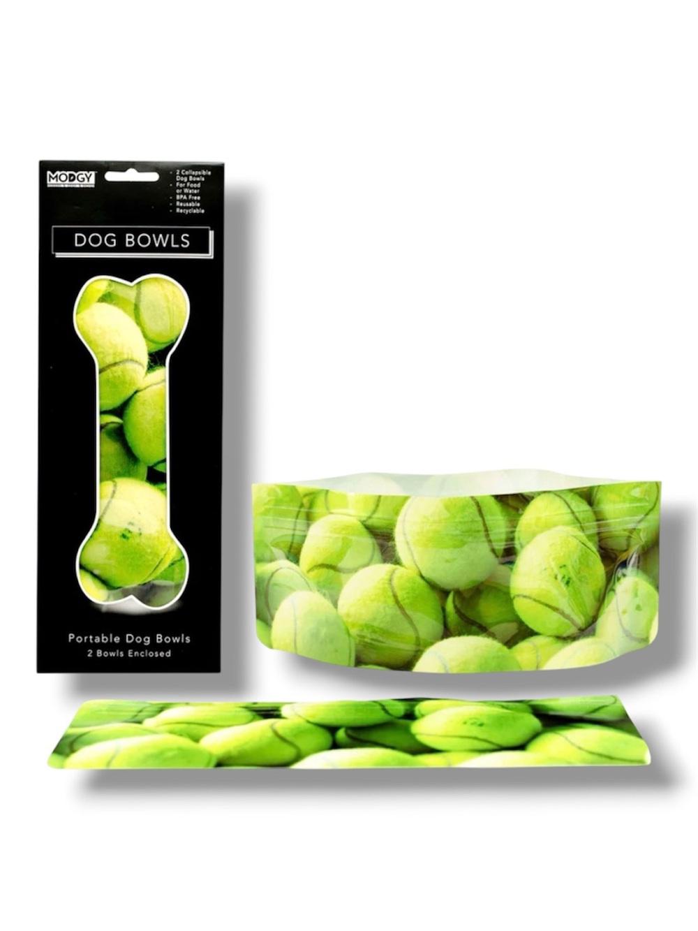 2-Pack Modgy Expandable Dog Bowls Set - Tennis Balls Design - NWT